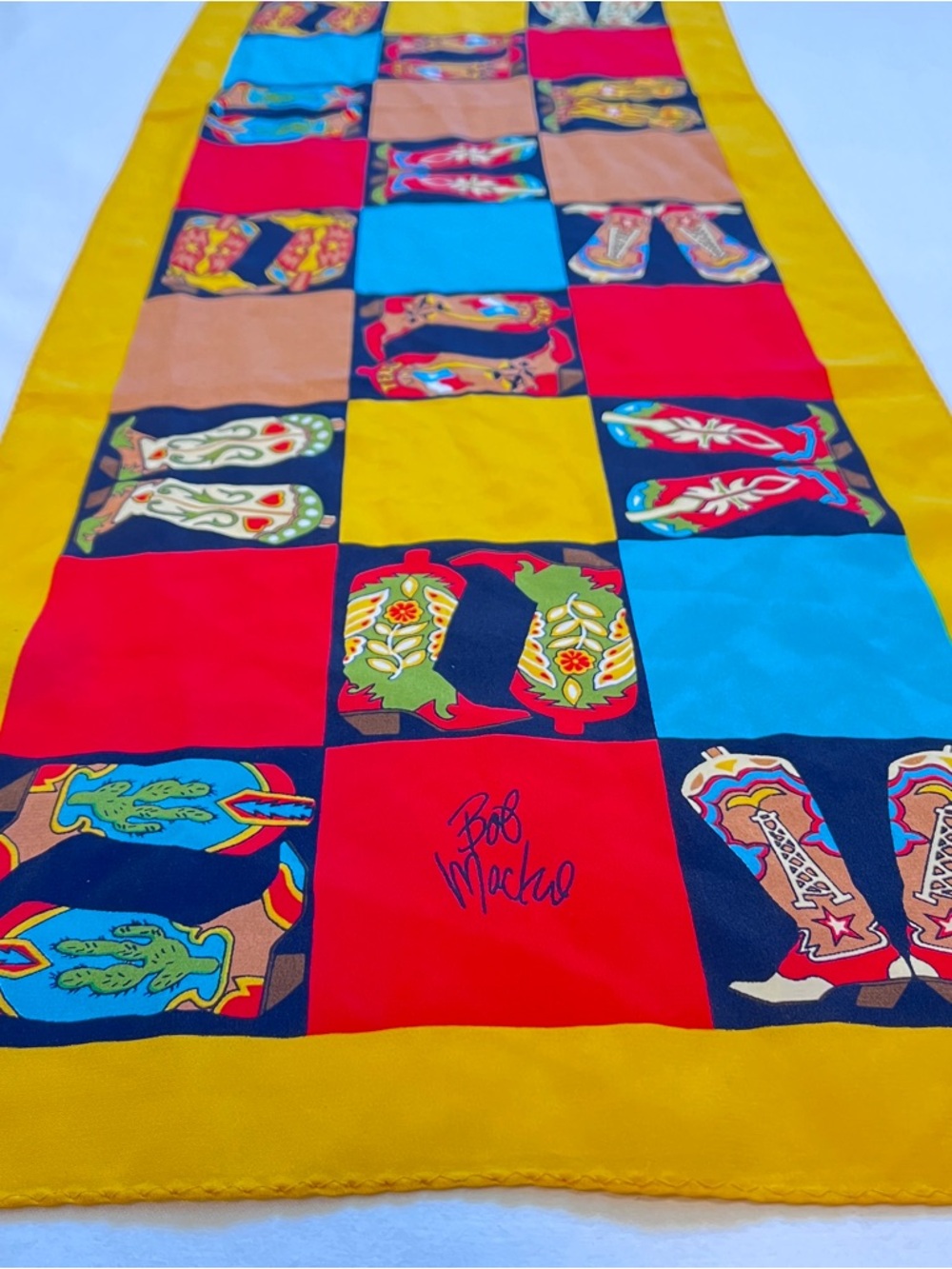 Bob Mackie Wearable Art Texas Boots Scarf, 100% silk